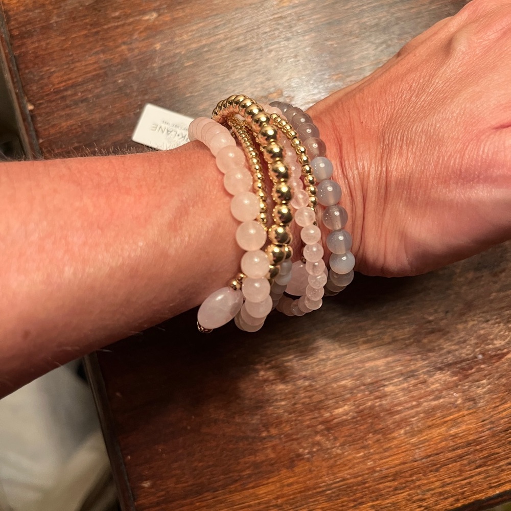 Gold, Gray and Pink Beaded Bracelet Set